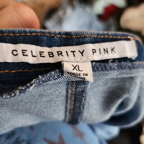 CELEBRITY PINK Denim Tie Waist Jumpsuit Overalls Women's XL Blue Jean Wide Leg - Picture 2 of 5